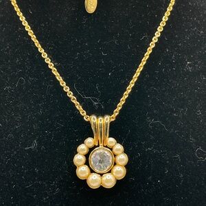 Nolan Miller Signed Vintage Faux Pearl Crystal Pendant Necklace
